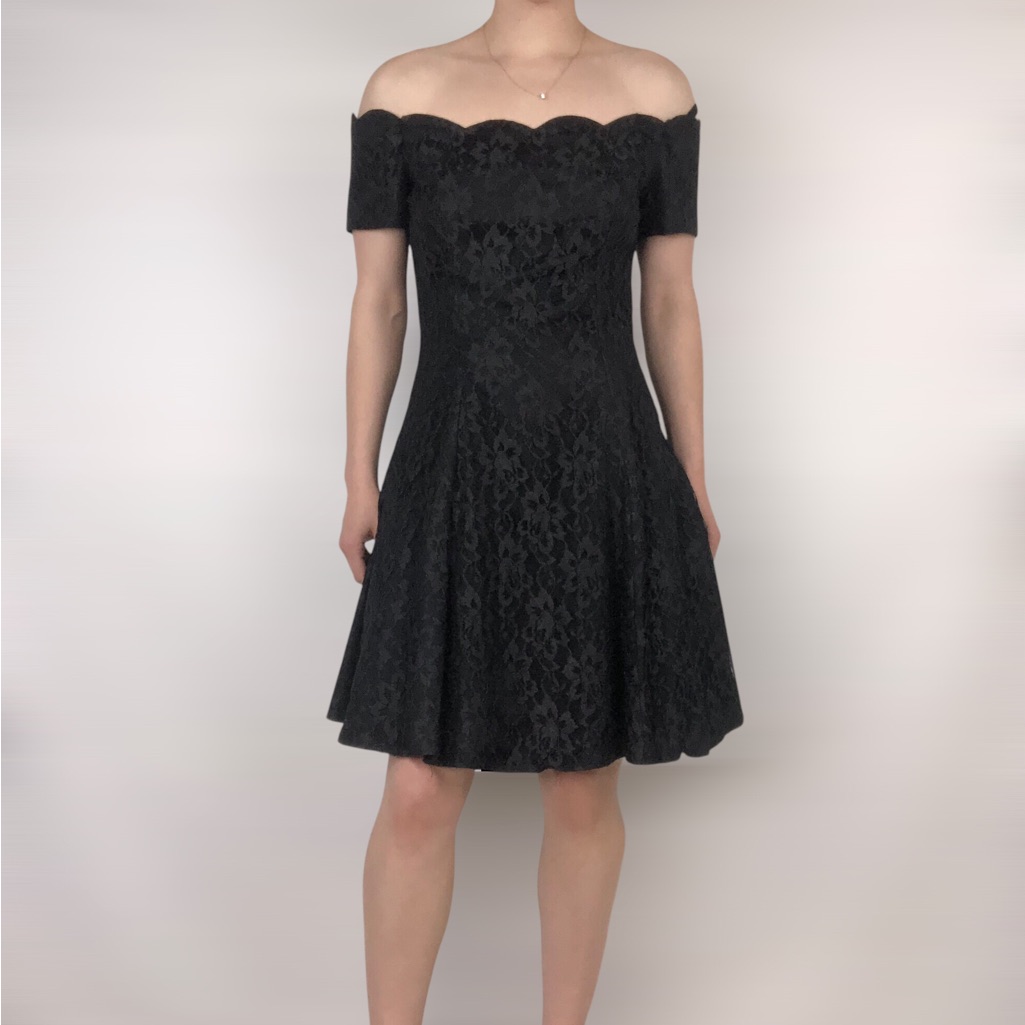 Roberta Vintage 90s Off The Shoulder Lace A Line Dress Black Size 12 Usa